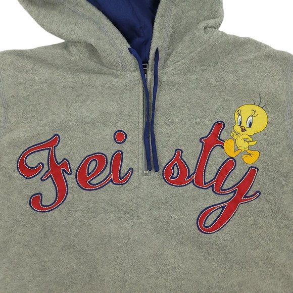 Looney Tunes Feisty Tweety Quarter Zip Hoodie Sweatshirt Womens 1X 16W Applique - Picture 14 of 14
